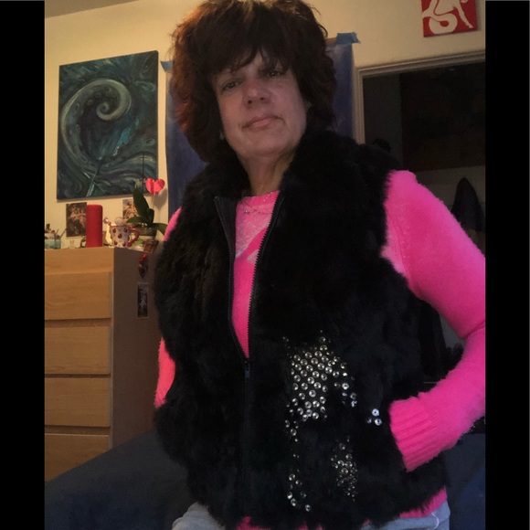 Black Rabbit Fur vest w/ studs - Picture 3 of 8